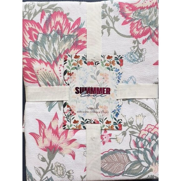 NWT Summer Love Tablecloth Blue Pink 60" x 84" 70% Cotton Mireille Designs - Picture 1 of 10